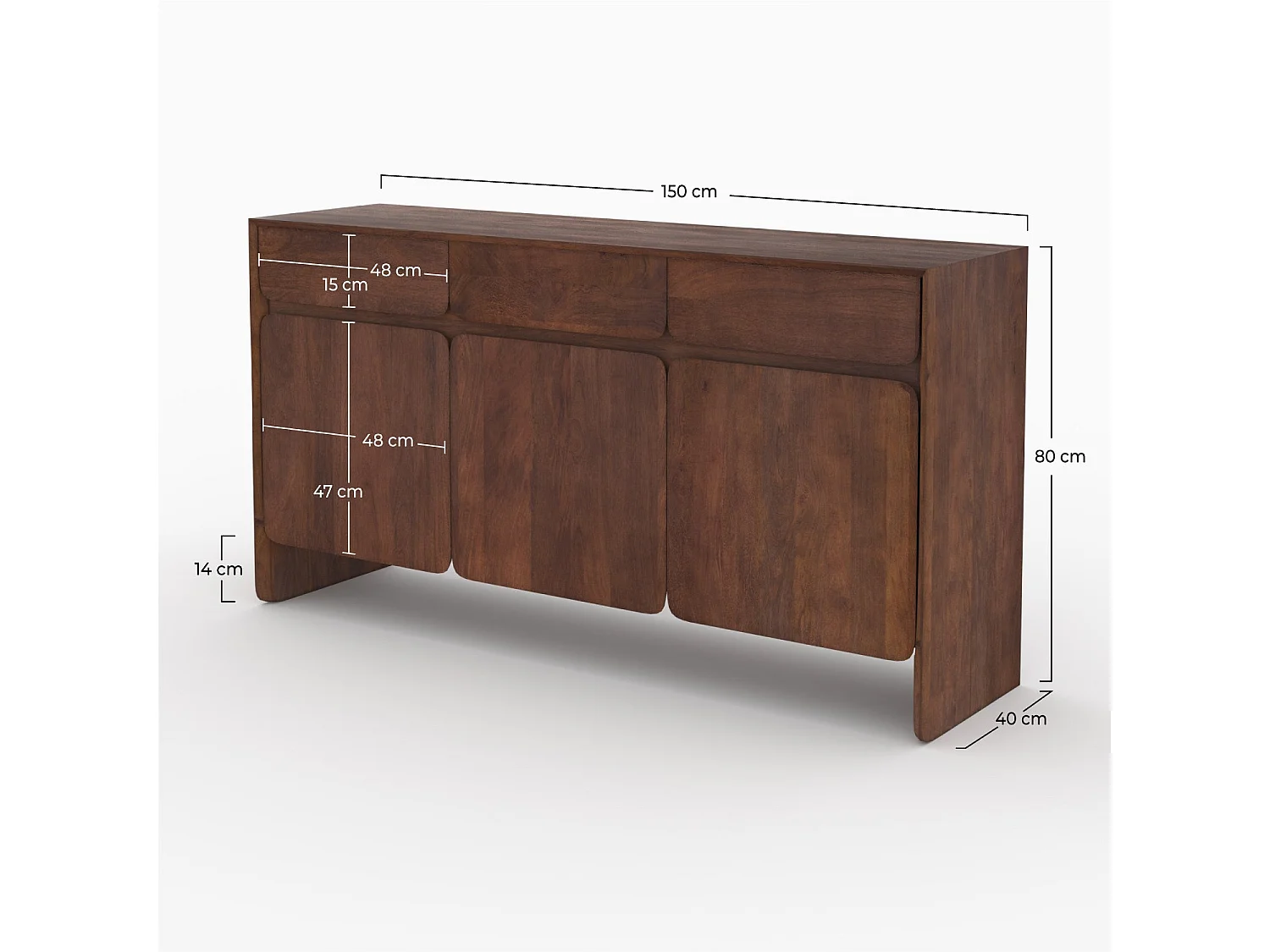 Buffet en bois de manguier avec 3 portes et 3 tiroirs - Achille