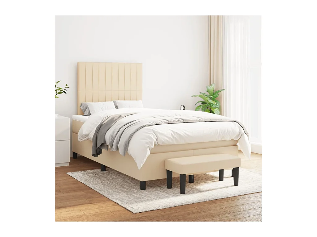Sommier à lattes de lit avec matelas crème 120x190 cm tissu