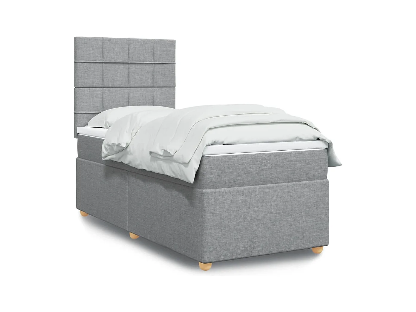 Cama box spring con colchón tela gris claro 90x190 cm