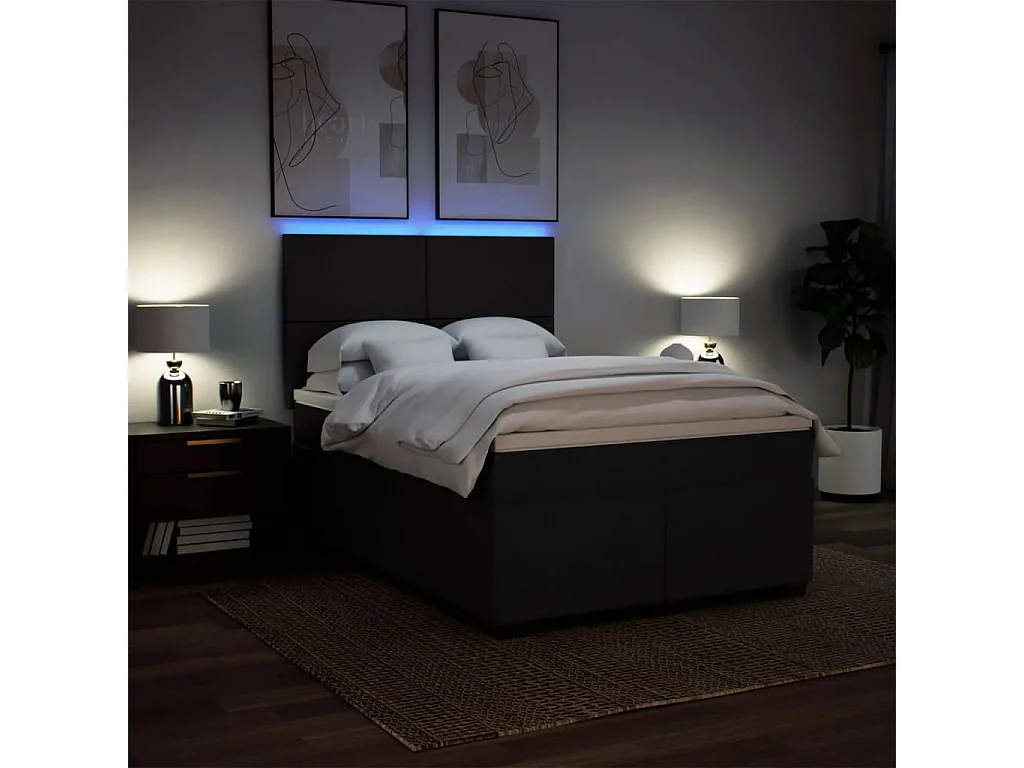 Cama box spring con colchón tela negro 140x190 cm