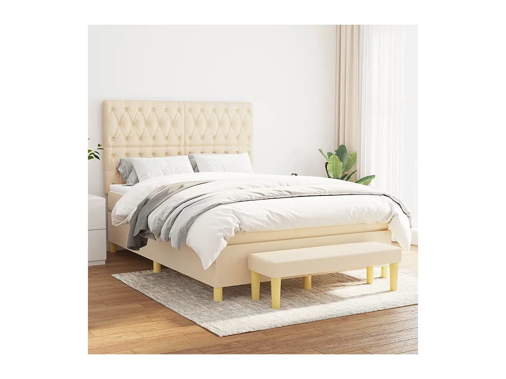 Sommier à lattes de lit avec matelas Crème 140x190 cm Tissu