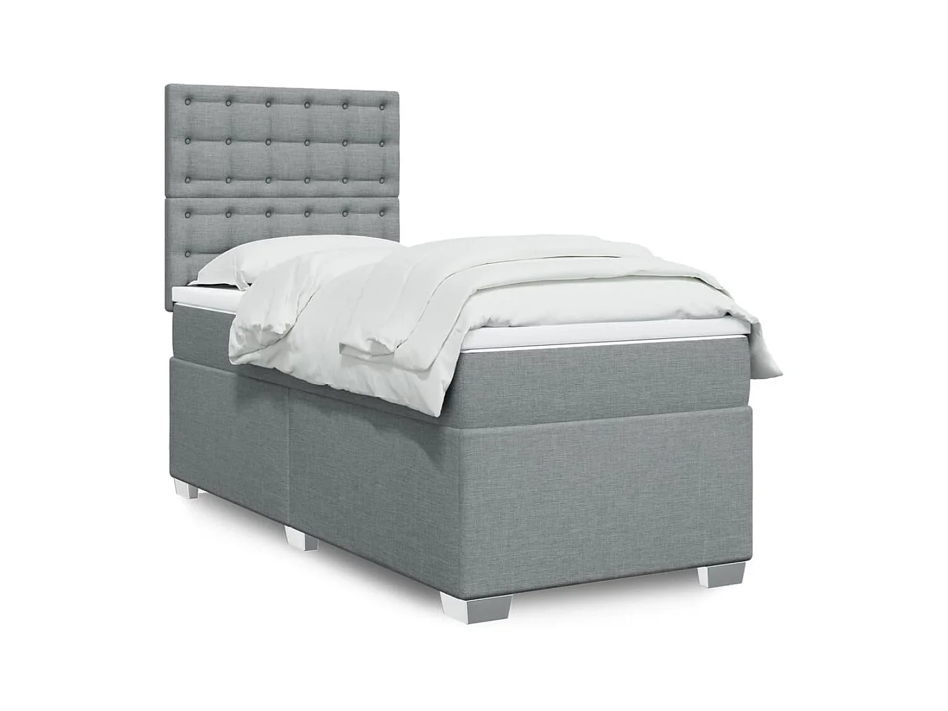 Cama box spring con colchón tela gris claro 80x200 cm