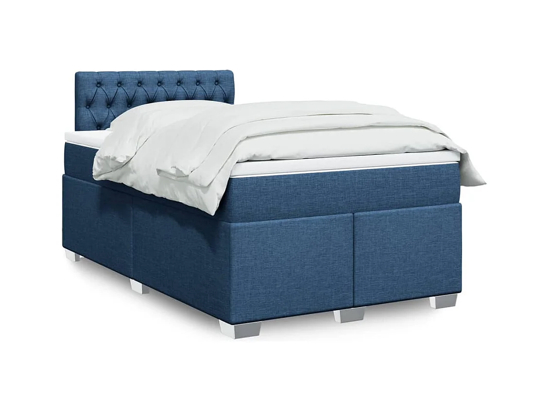 Cama box spring con colchón tela azul 120x200 cm