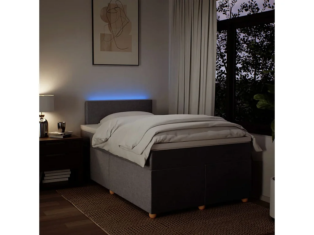 Cama box spring con colchón tela gris taupe 120x200 cm