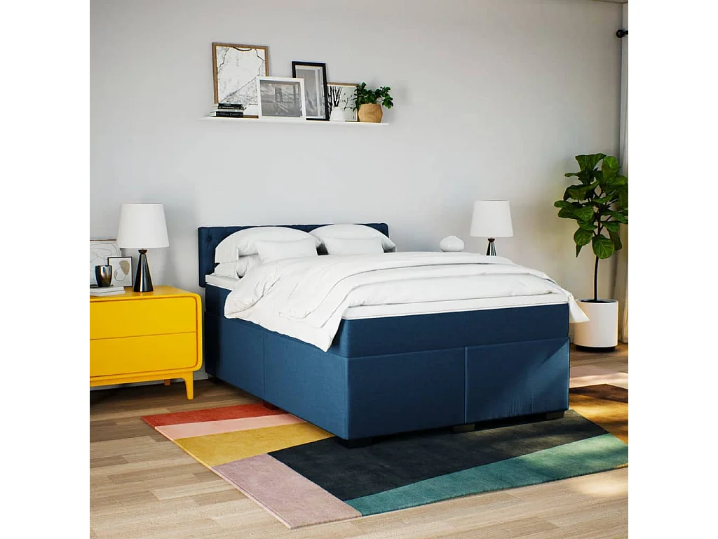 Cama com molas/colchão 140x200 cm tecido azul