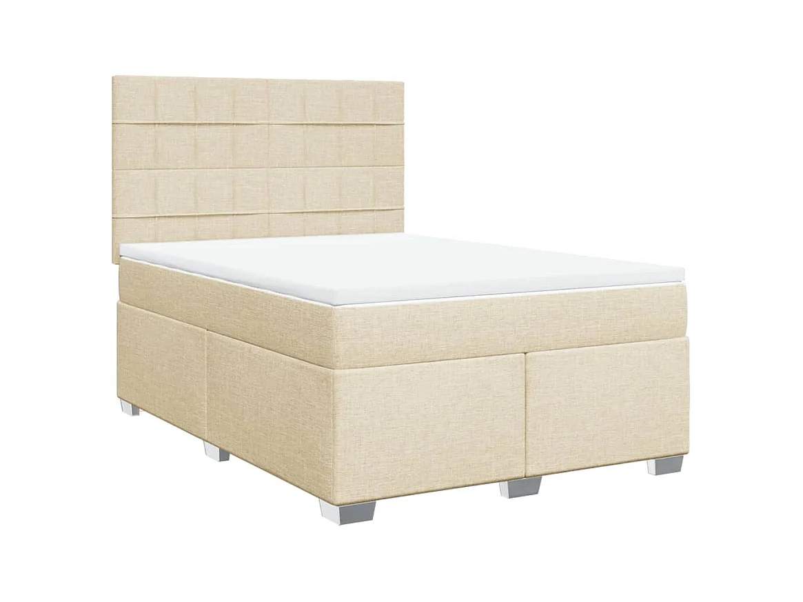 Cama box spring con colchón tela color crema 140x190 cm