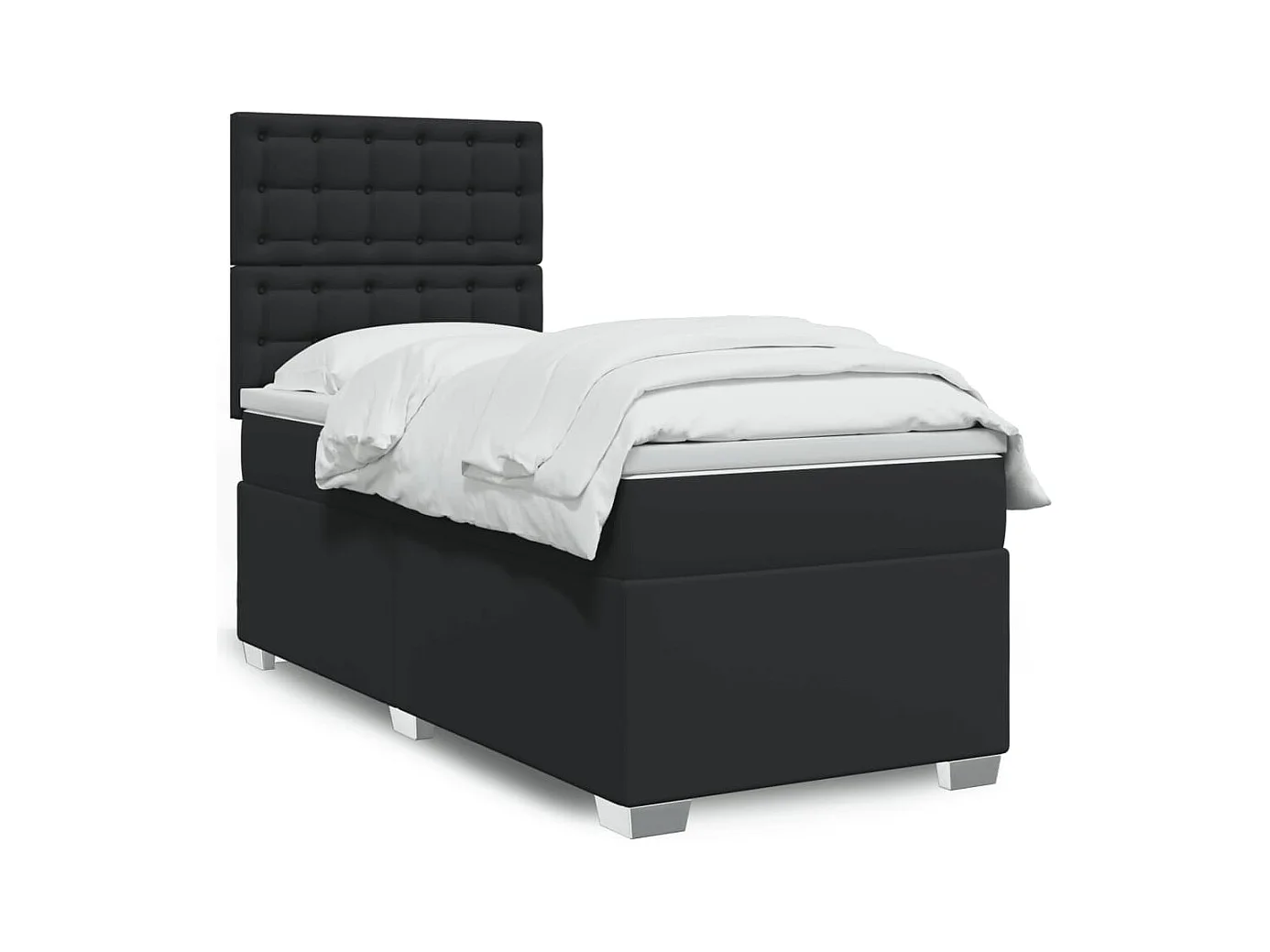 Cama box spring individual con colchón cuero sintético negro