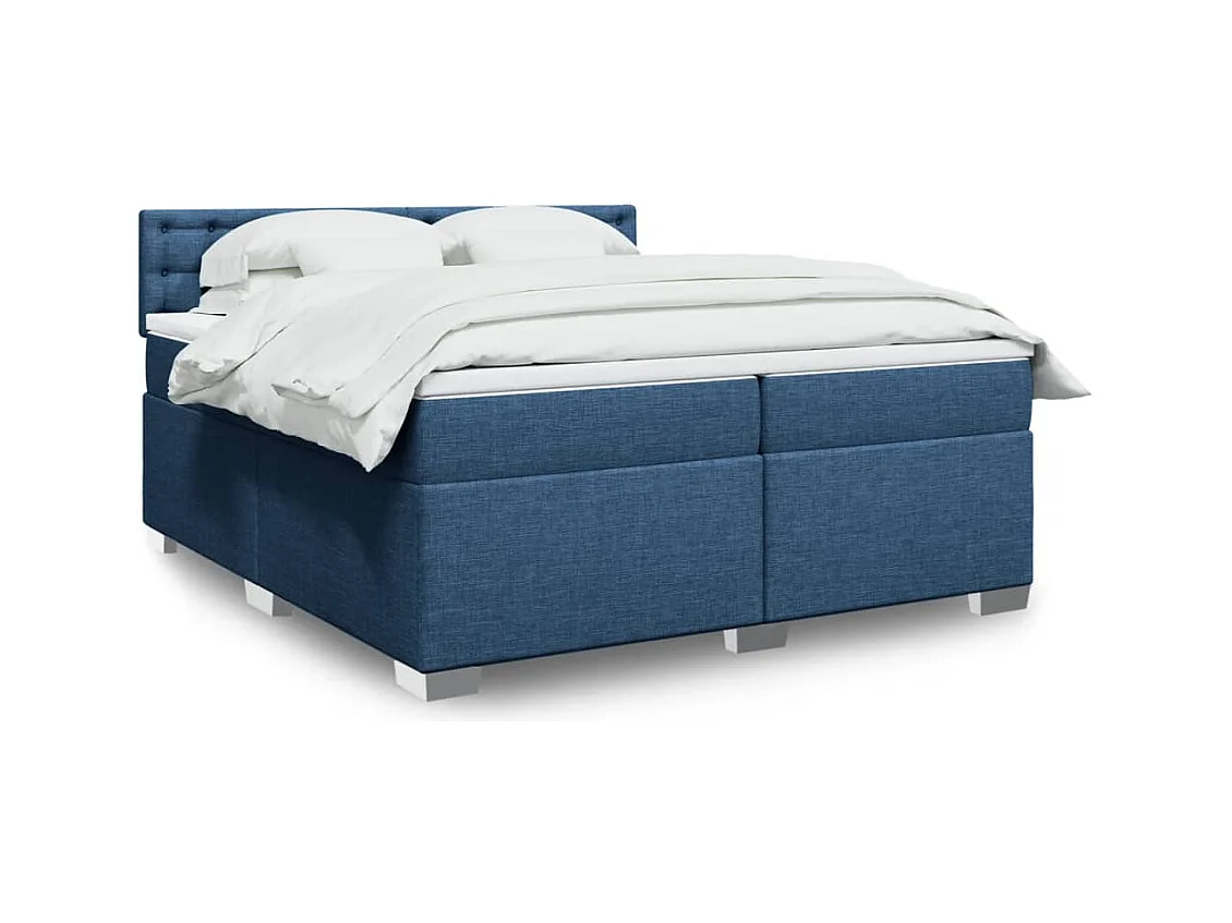 Sommier à lattes de lit avec matelas Bleu 200x200 cm Tissu