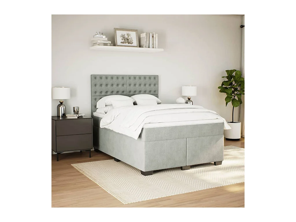Sommier à lattes de lit et matelas Gris clair 140x190cm Velours