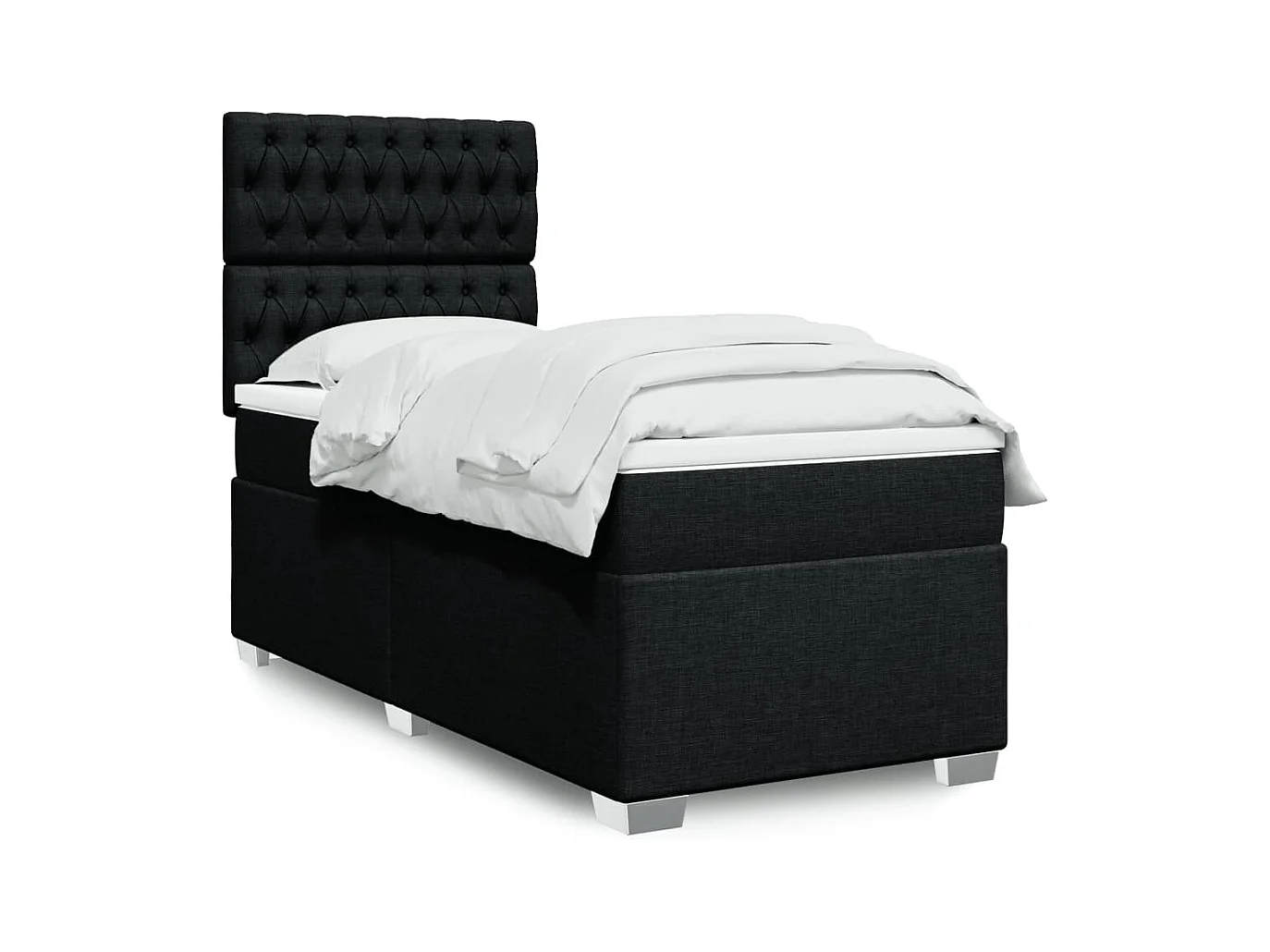 Cama box spring con colchón tela negro 90x200 cm
