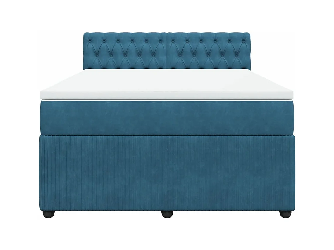 Cama box spring con colchón terciopelo azul 160x200 cm