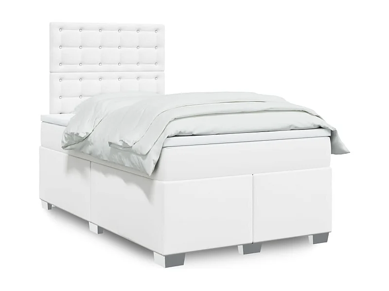 Sommier à lattes de lit avec matelas blanc 120x190cm similicuir