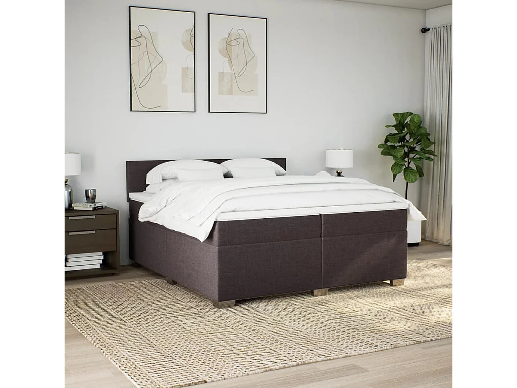 Cama com molas/colchão 200x200 cm tecido castanho-escuro