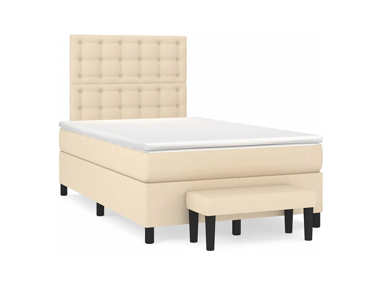 Cama box spring con colchón tela color crema 120x190 cm