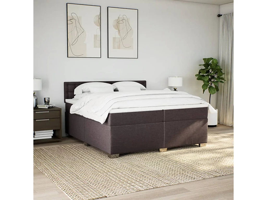 Cama com molas/colchão 200x200 cm tecido castanho-escuro
