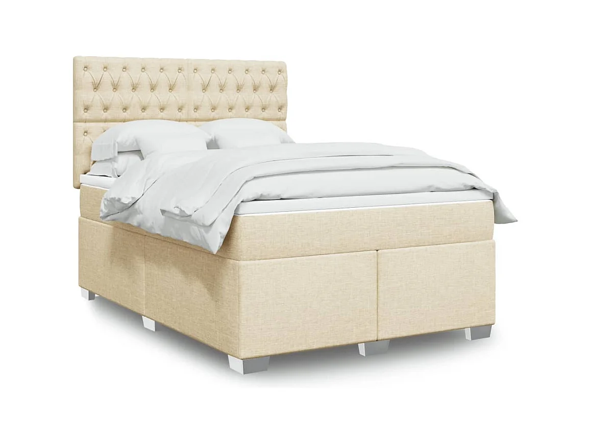 Sommier à lattes de lit avec matelas Crème 140x190 cm Tissu