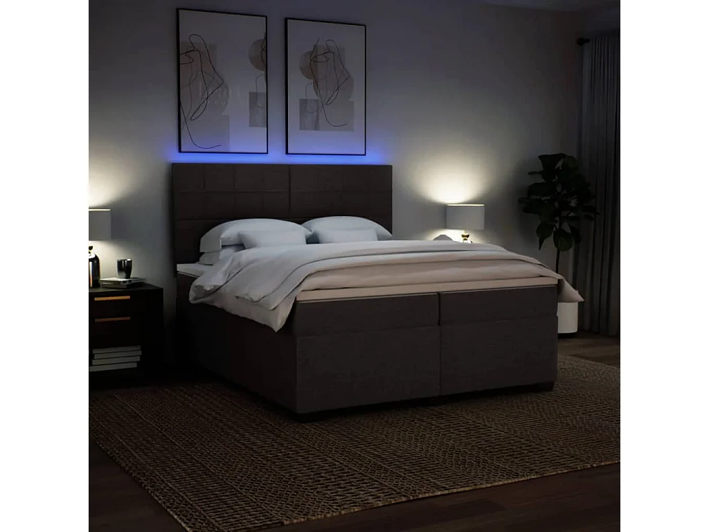 Cama box spring con colchón tela marrón oscuro 200x200 cm