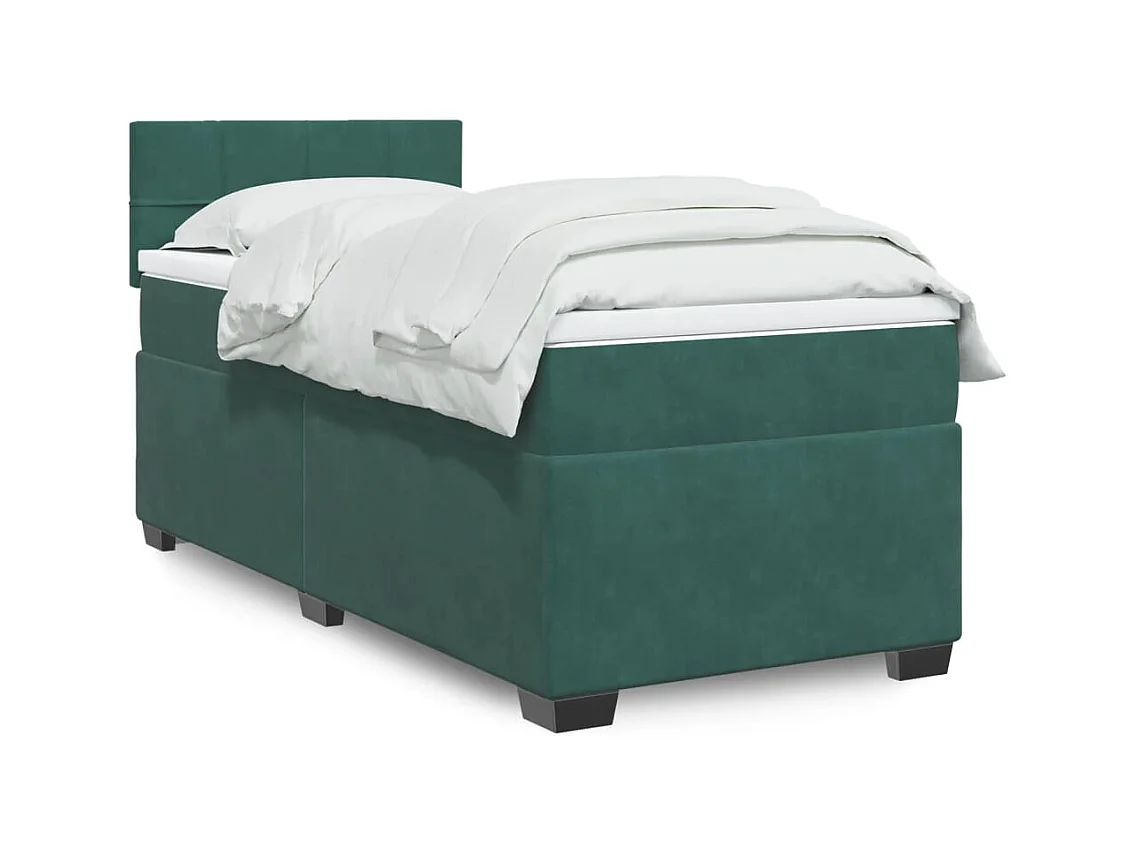 Cama com molas/colchão 100x200 cm veludo verde-escuro