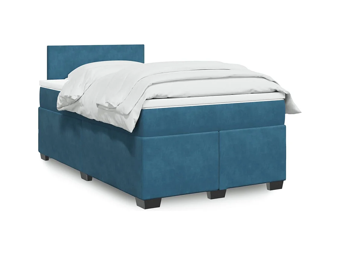 Cama box spring con colchón terciopelo azul 120x200 cm