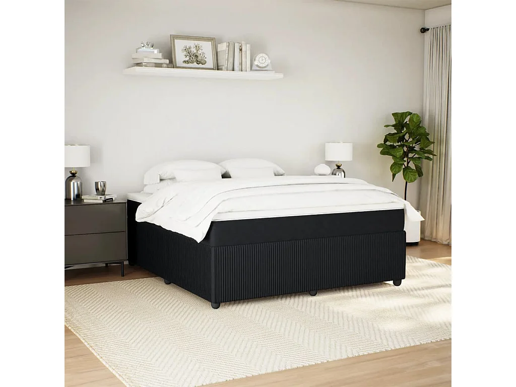 Cama box spring con colchón terciopelo negro 180x200 cm
