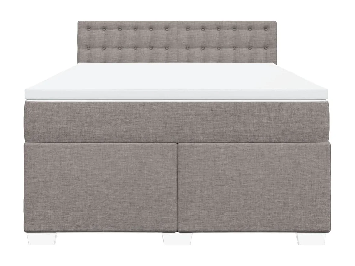 Cama box spring con colchón tela gris taupe 140x200 cm