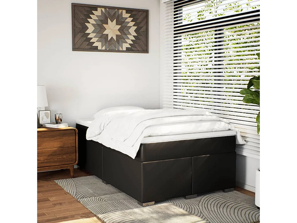Sommier à lattes de lit avec matelas noir 120x190 cm similicuir