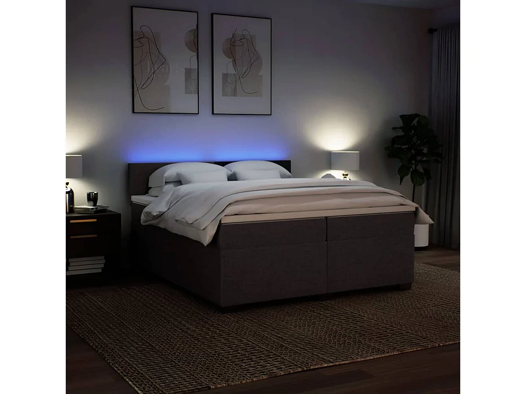 Cama com molas/colchão 200x200 cm tecido castanho-escuro