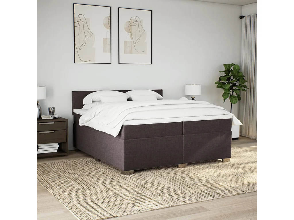 Cama com molas/colchão 200x200 cm tecido castanho-escuro