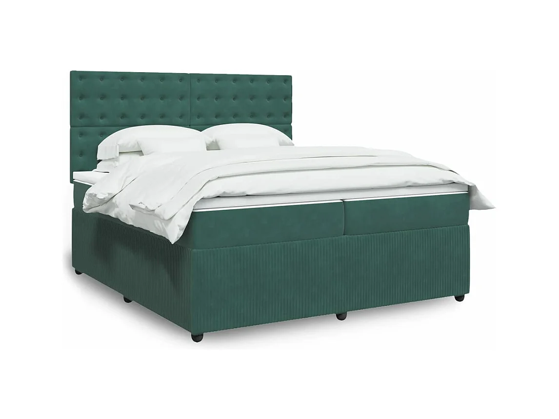 Cama box spring con colchón terciopelo verde oscuro 200x200 cm
