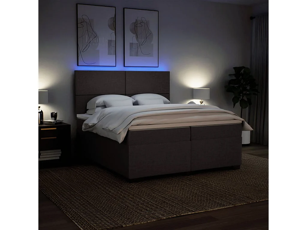 Cama box spring con colchón tela marrón oscuro 200x200 cm