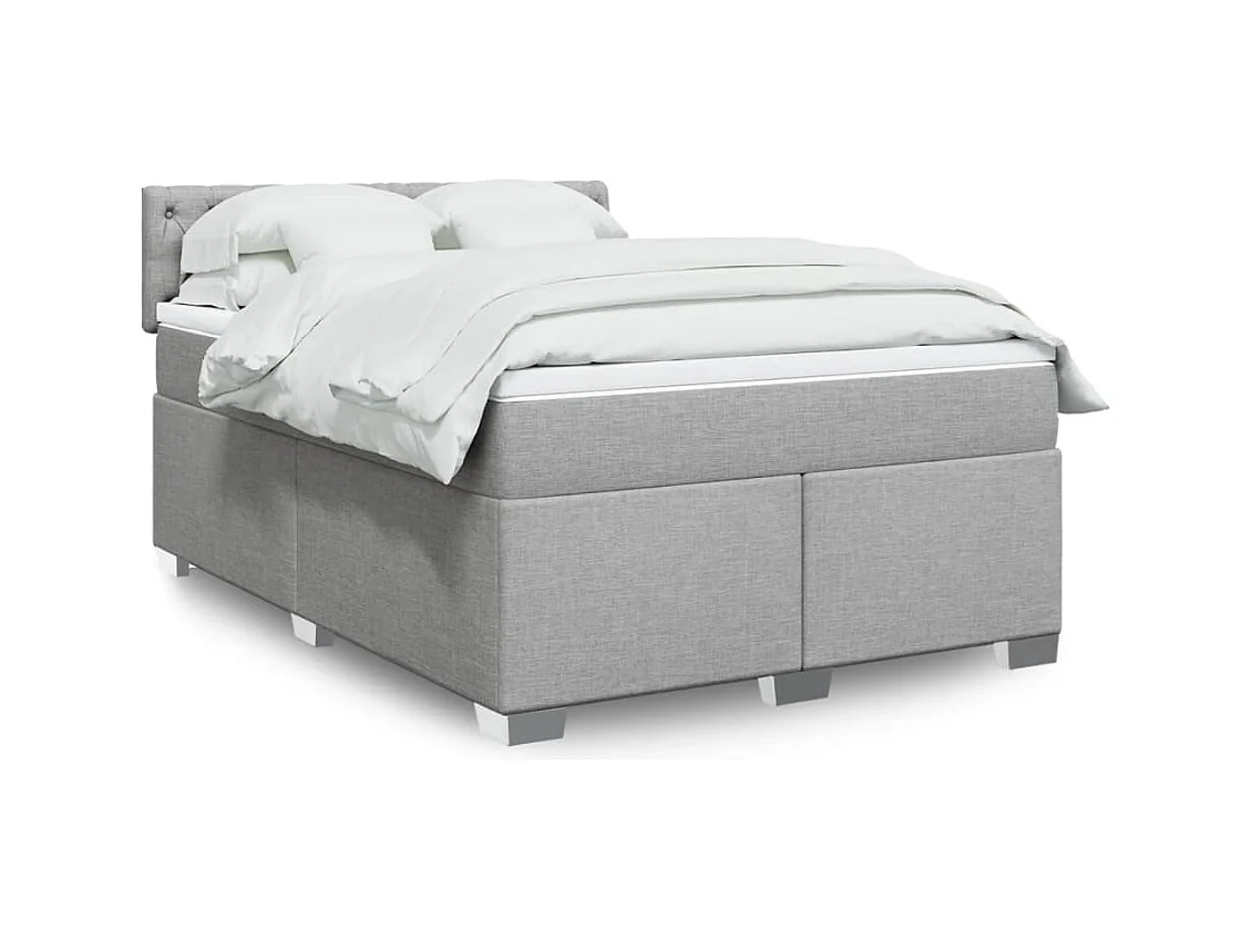 Cama box spring con colchón tela gris claro 140x190 cm