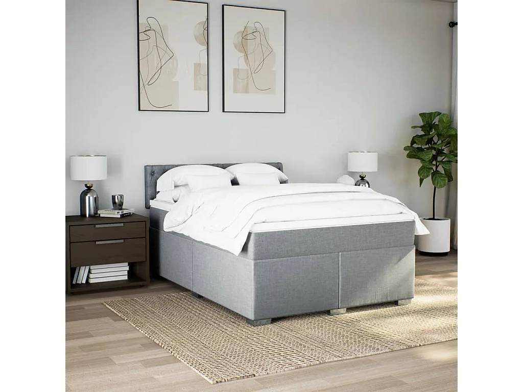 Cama com molas/colchão 140x190 cm tecido cinzento-claro