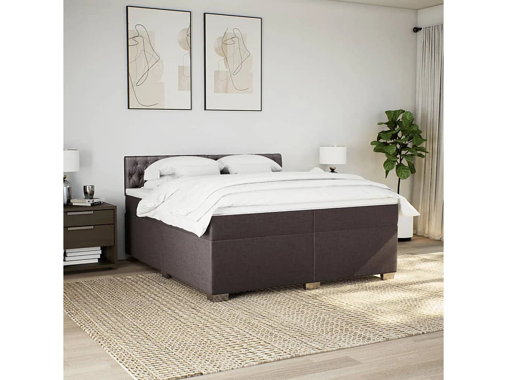 Cama com molas/colchão 200x200 cm tecido castanho-escuro