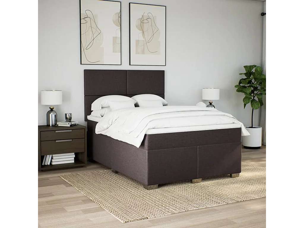 Cama box spring con colchón tela marrón oscuro 140x200 cm