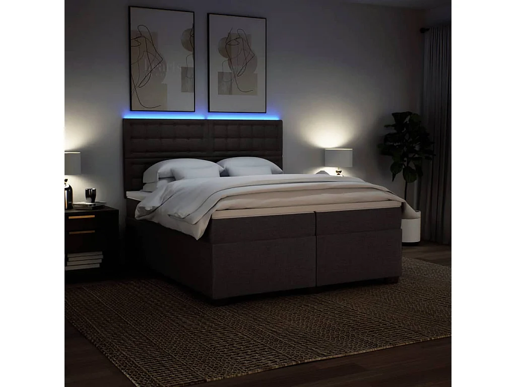 Cama box spring con colchón tela marrón oscuro 200x200 cm