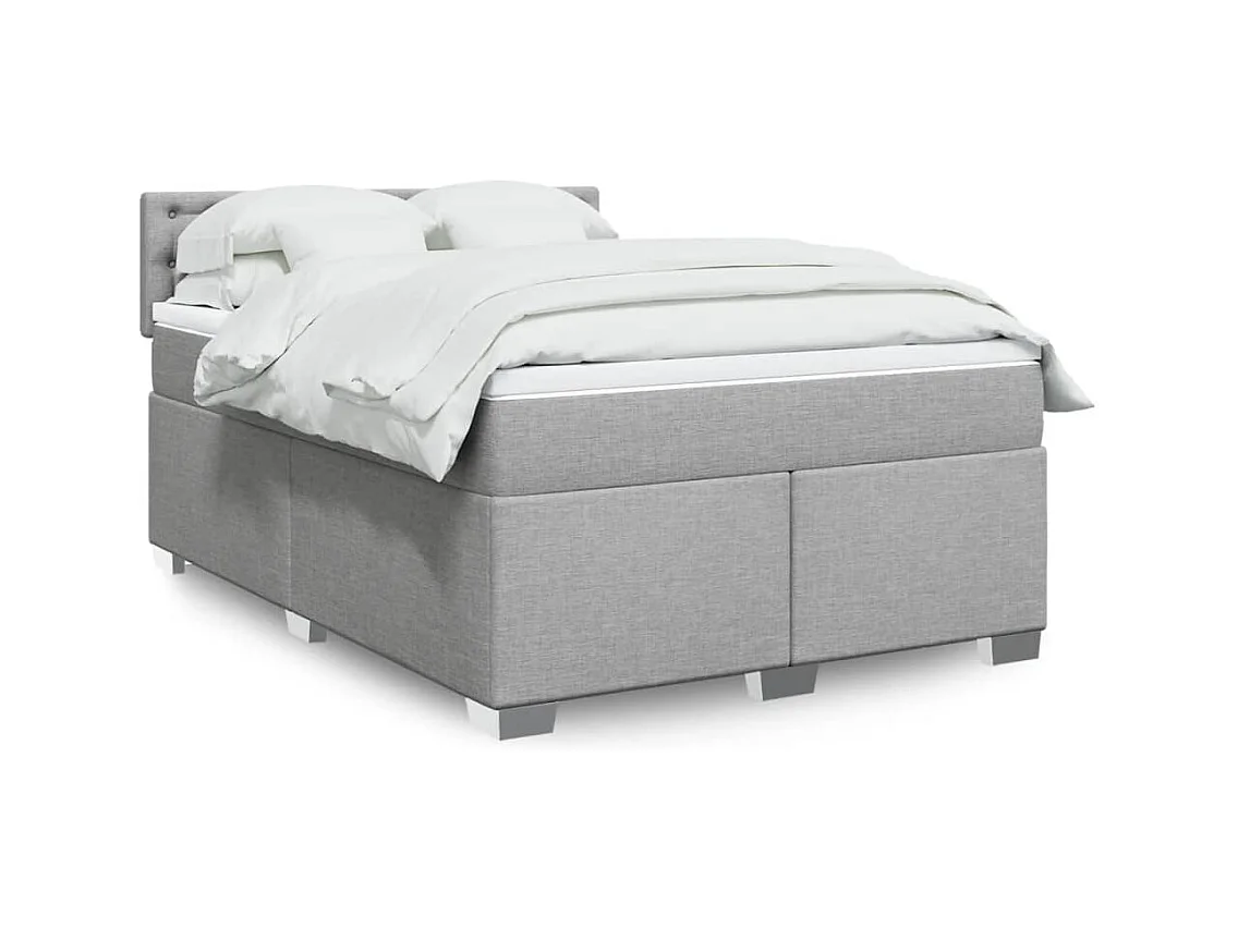 Cama box spring con colchón tela gris claro 140x200 cm