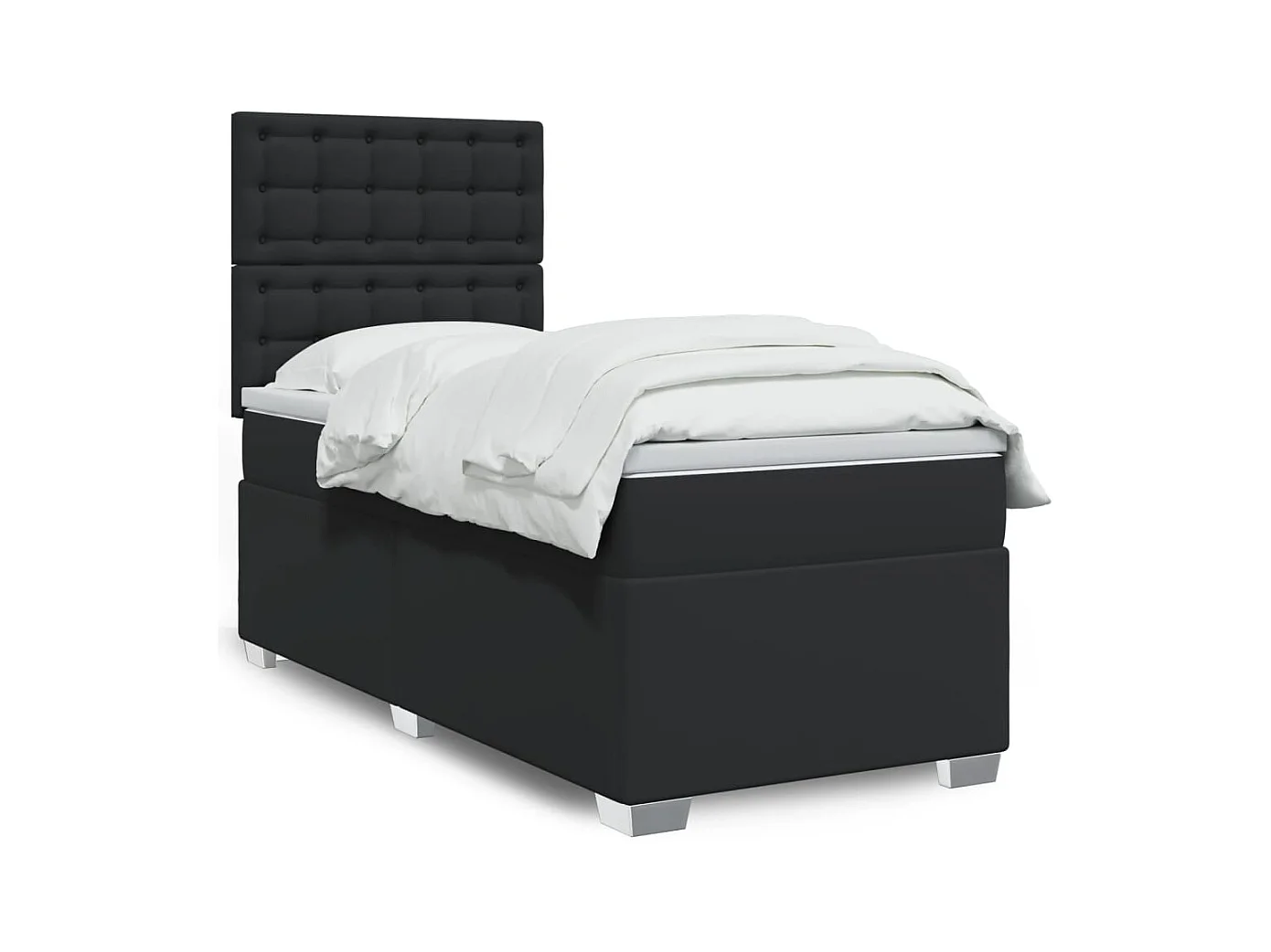 Cama box spring con colchón cuero sintético negro 100x200 cm