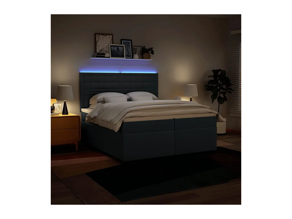 Sommier à lattes de lit avec matelas Bleu 200x200 cm Tissu