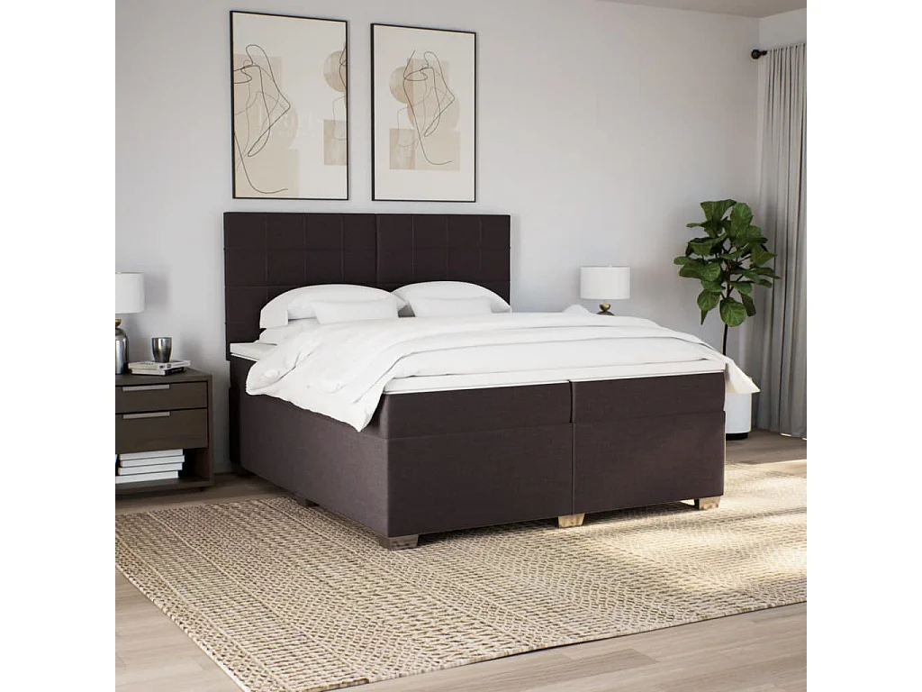 Cama box spring con colchón tela marrón oscuro 200x200 cm