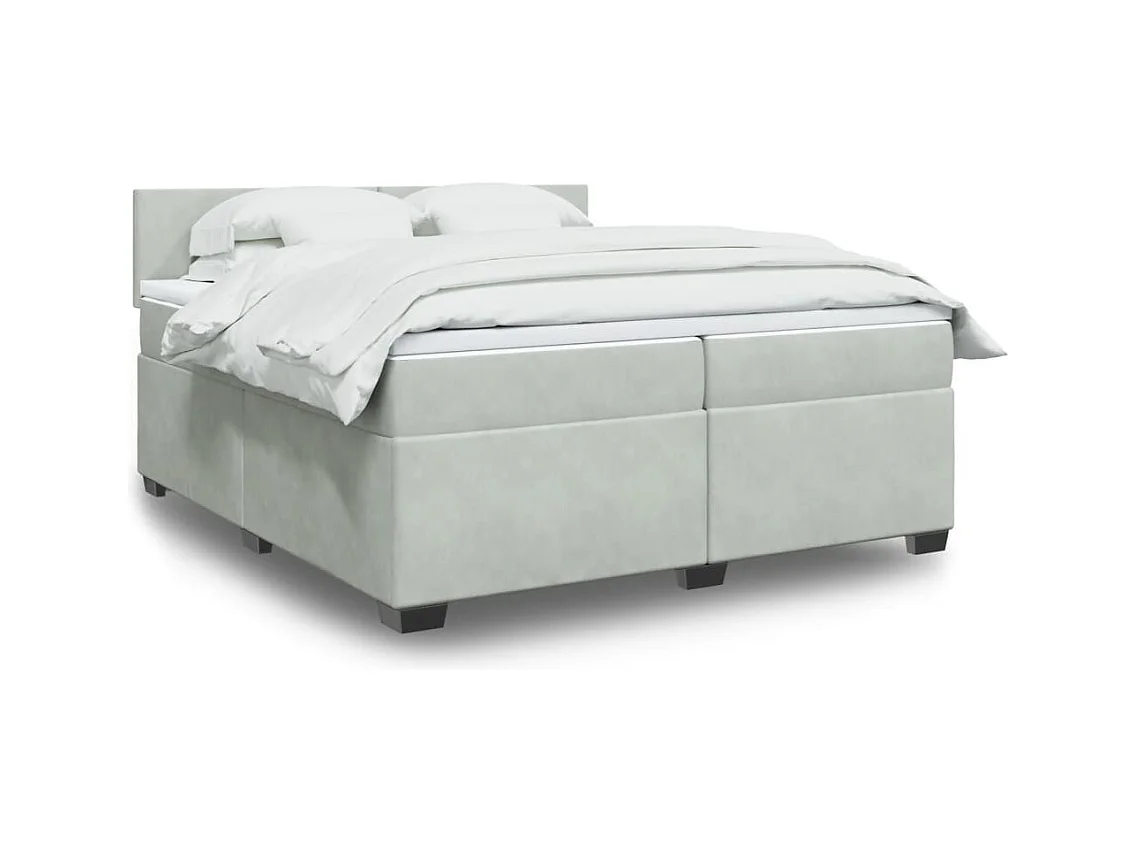 Cama box spring con colchón terciopelo gris claro 200x200 cm