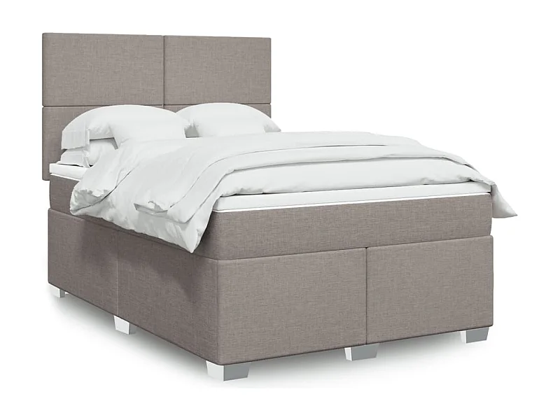 Cama box spring con colchón tela gris taupe 140x200 cm