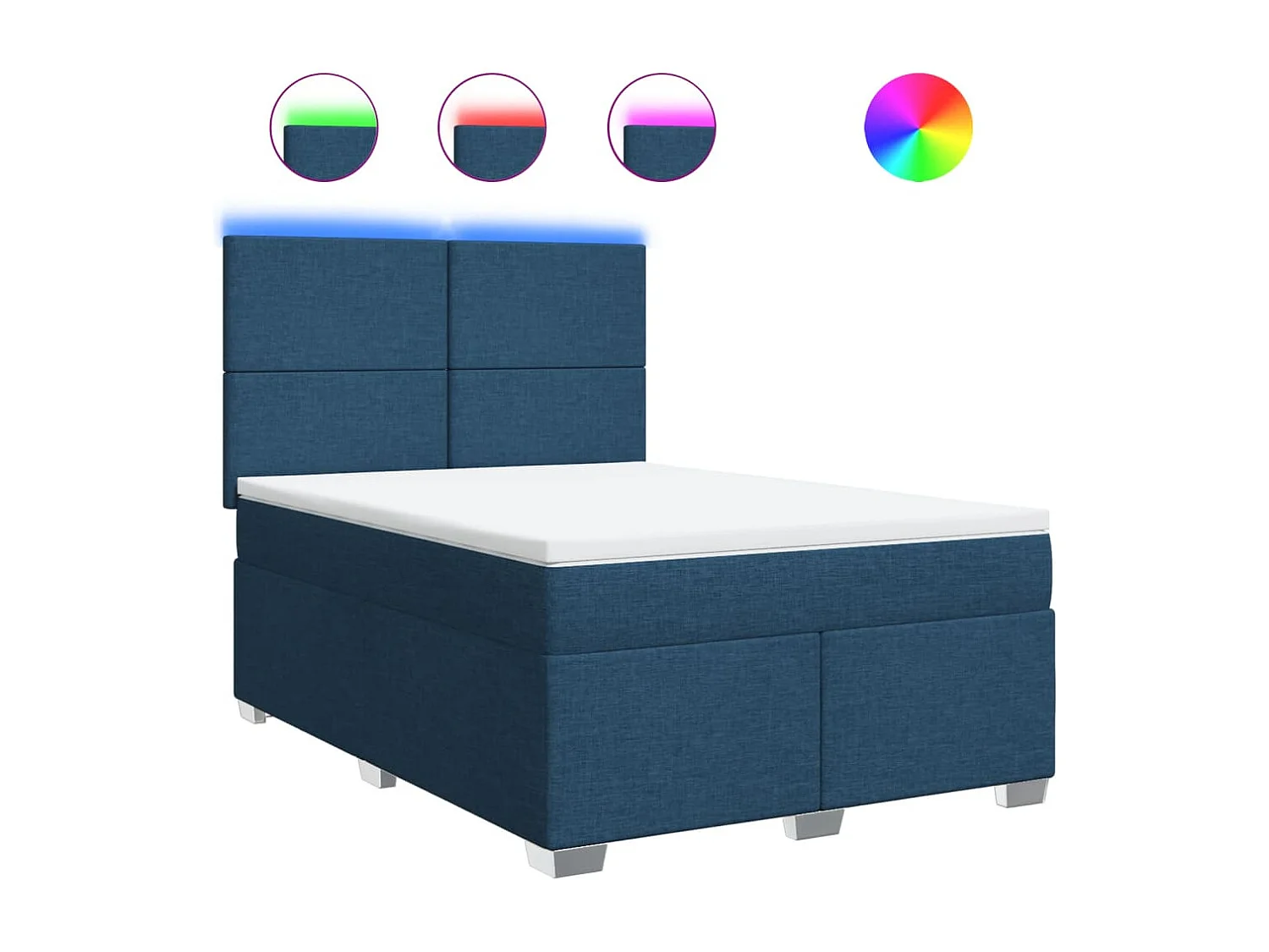 Cama box spring con colchón tela azul 140x200 cm