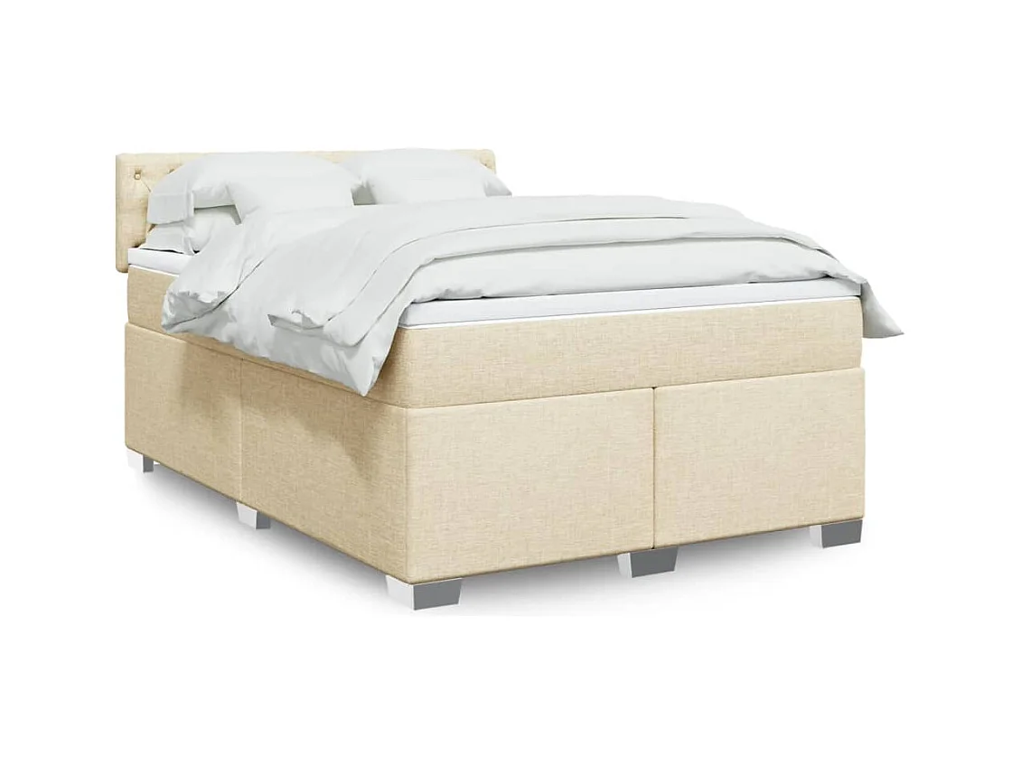 Cama box spring con colchón tela color crema 140x190 cm
