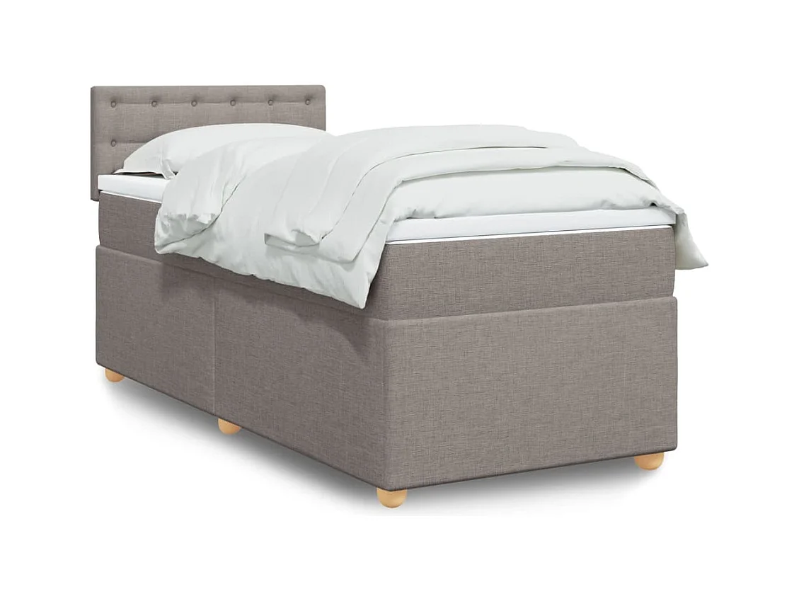 Cama box spring con colchón tela gris taupe 90x190 cm