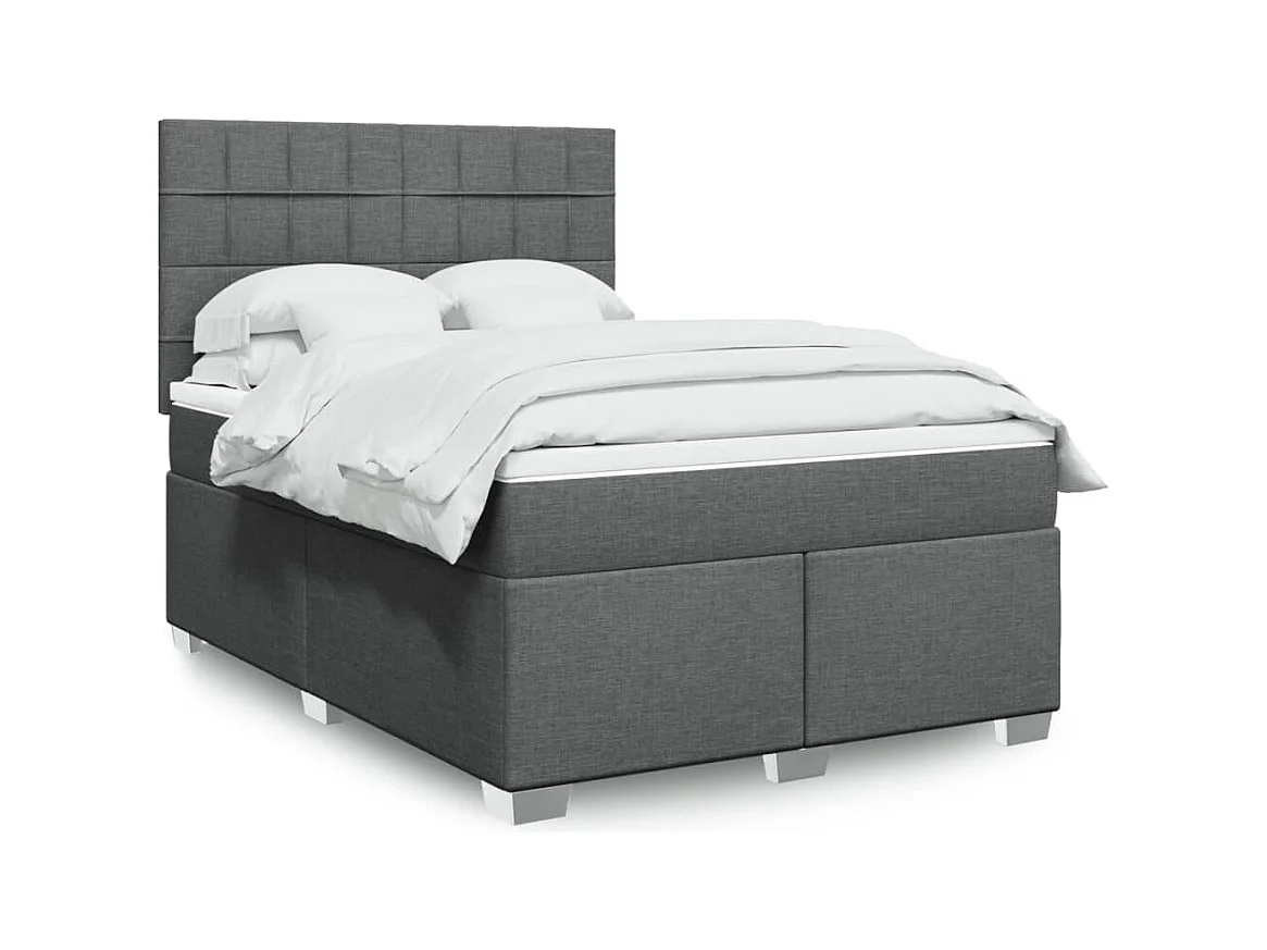 Cama box spring con colchón tela gris oscuro 140x190 cm