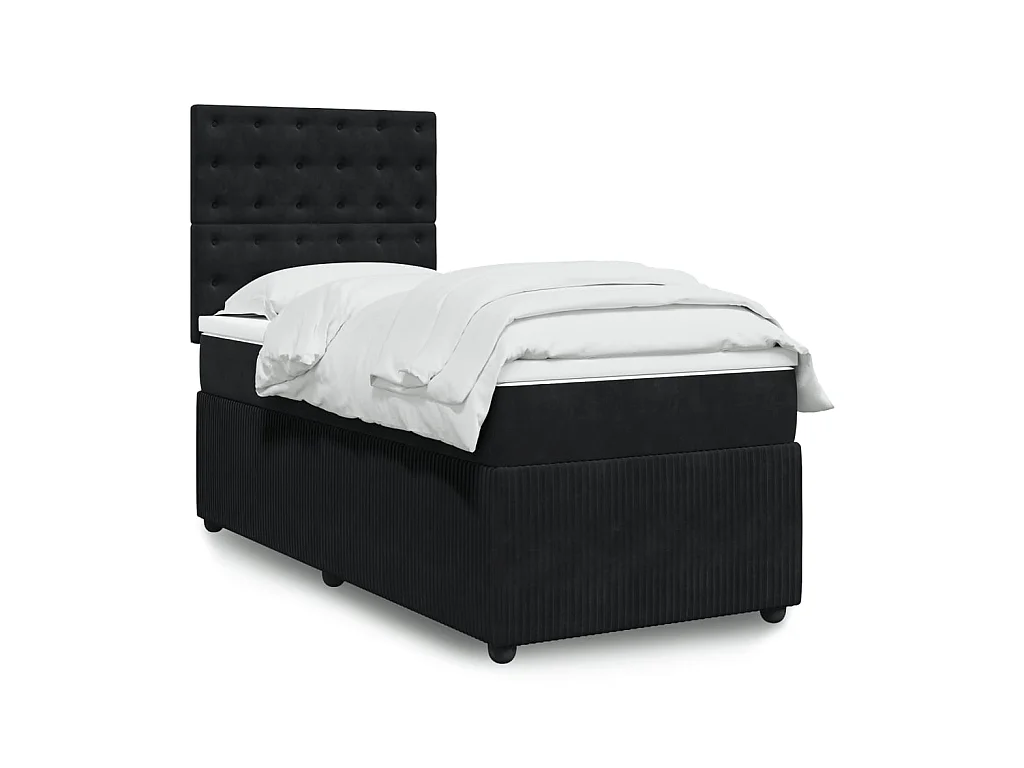 Cama box spring con colchón terciopelo negro 100x200 cm