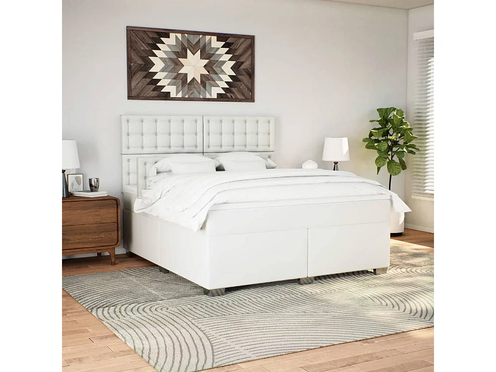 Cama com molas/colchão 180x200 cm couro artificial branco