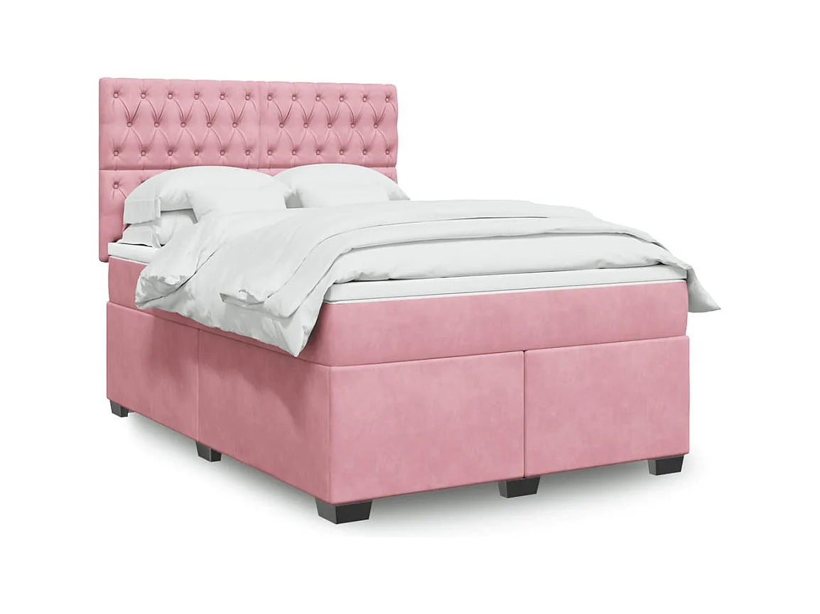 Cama com molas/colchão 140x190 cm veludo rosa