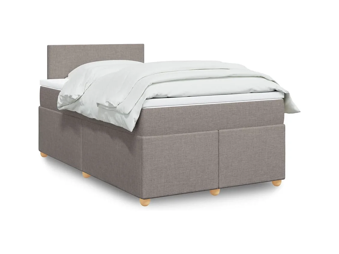 Cama box spring con colchón tela gris taupe 120x200 cm
