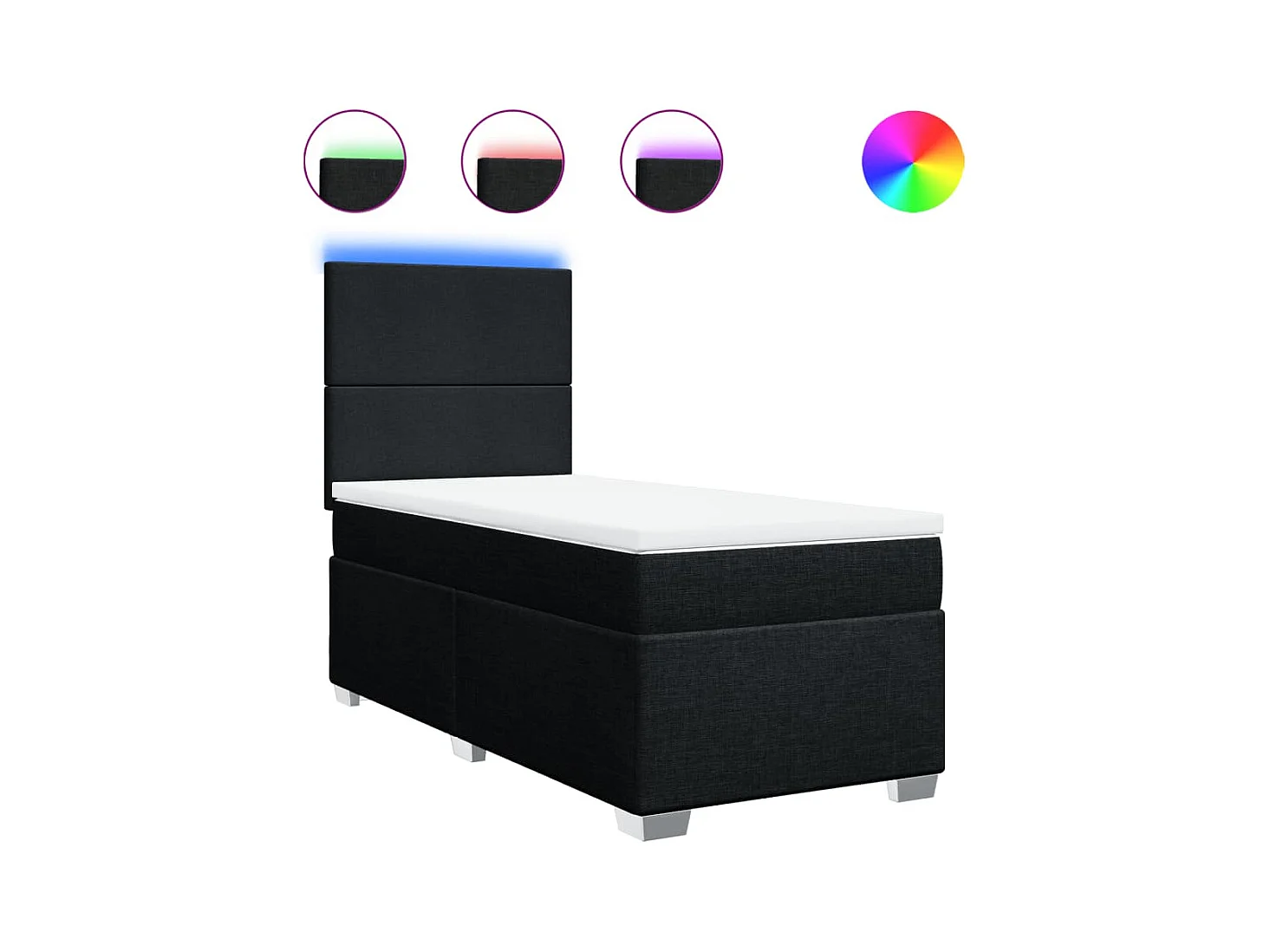 Cama box spring con colchón tela negro 90x200 cm
